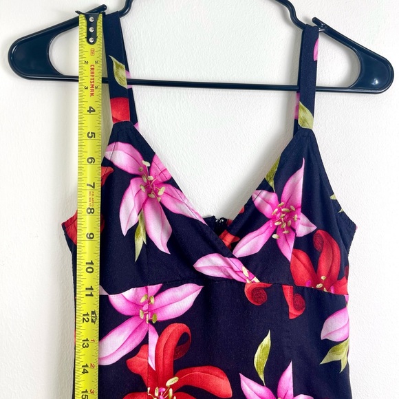 Y2K Sundress, Size 5 Small, Hawaiian, Tropical Floral, Black, Red, Pink, Mini - Picture 5 of 7
